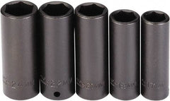 Proto - 5 Piece 1/2" Drive Black Finish Deep Well Socket Set - 6 Points, 17mm to 24mm Range, Metric Measurement Standard - Americas Industrial Supply