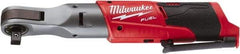 Milwaukee Tool - 1/2" Drive 12 Volt Pistol Grip Cordless Impact Wrench & Ratchet - 175 RPM, 60 Ft/Lb Torque, Lithium-Ion Batteries Not Included - Americas Industrial Supply