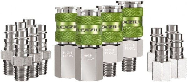 Legacy - 14 Piece 1/4" Body 1/4 NPT 300 psi Steel/Aluminum High Flow Pneumatic Coupling Plug Set - Americas Industrial Supply