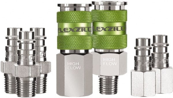 Legacy - 7 Piece 1/4" Body 1/4 NPT 300 psi Steel/Aluminum High Flow Pneumatic Coupling Plug Set - Americas Industrial Supply