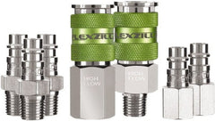 Legacy - 7 Piece 1/4" Body 1/4 NPT 300 psi Steel/Aluminum High Flow Pneumatic Coupling Plug Set - Americas Industrial Supply