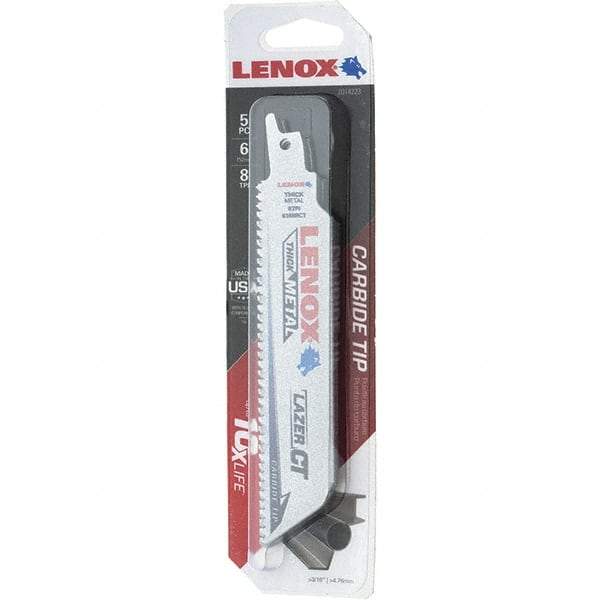 Lenox - 6" Long x 1" Thick, Bi-Metal Reciprocating Saw Blade - Tapered Profile, 8 TPI, Toothed Edge, Tang Shank - Americas Industrial Supply
