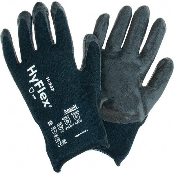 Ansell - Size XL (10), ANSI Cut Lvl A7, Puncture Lvl 3, Abrasion Lvl 4, Nitrile Coated Cut Resistant Gloves - 8.9508" Long, Palm & Fingertips Coated, Kevlar, Nylon, Spandex & Steel Lining, Knit Wrist, Black, Paired - Americas Industrial Supply