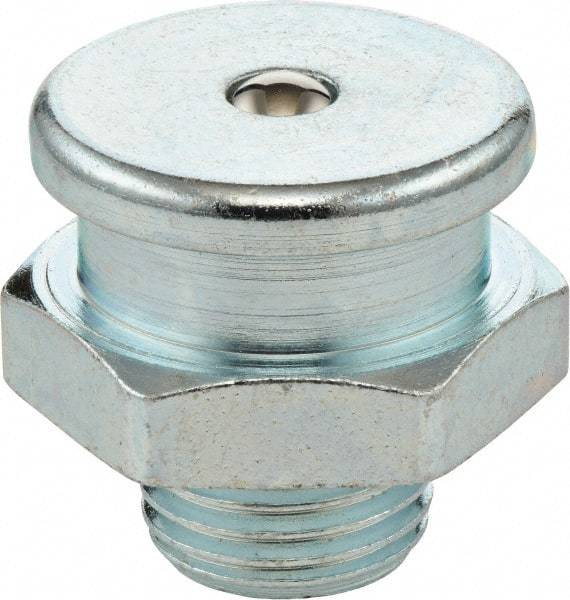 Umeta - Straight Head Angle, 3/8-19 BSPP Steel Button-Head Grease Fitting - 22mm Hex, 21.5mm Overall Height, 8mm Shank Length, Zinc Plated Finish - Americas Industrial Supply