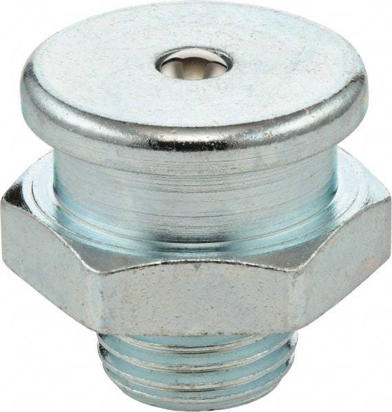 Umeta - Straight Head Angle, 1/4-19 BSPP Steel Button-Head Grease Fitting - 22mm Hex, 21.5mm Overall Height, 8mm Shank Length, Zinc Plated Finish - Americas Industrial Supply