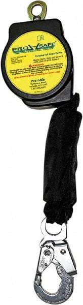 PRO-SAFE - 11' Long, 350 Lb Capacity, Ultra-High Molecular Weight Polyethylene Webbing Self-Retracting Lifeline - Steel Locking Snap Hook Connector, Alloy Steel Zinc Plated Carabiner Connector, Black - Americas Industrial Supply