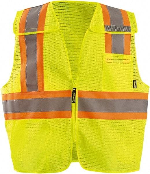 OccuNomix - Size 5XL High Visibility Yellow Mesh Breakaway Vest - 56" Chest, ANSI 107-2015, Hook & Loop Closure, 2 Pockets, Polyester - Americas Industrial Supply