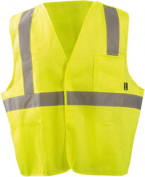 OccuNomix - Size L High Visibility Yellow Mesh Breakaway Vest - 52" Chest, ANSI 107-2015, Hook & Loop Closure, 2 Pockets, Polyester - Americas Industrial Supply