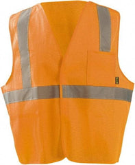 OccuNomix - Size L High Visibility Orange Mesh Breakaway Vest - 52" Chest, ANSI 107-2015, Hook & Loop Closure, 2 Pockets, Polyester - Americas Industrial Supply