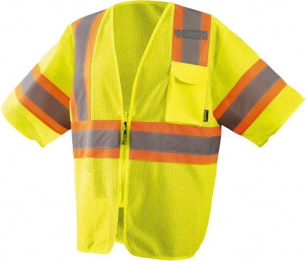 OccuNomix - Size M High Visibility Yellow Mesh General Purpose Vest - 42" Chest, ANSI 107-2015, Zipper Closure, 3 Pockets, Polyester - Americas Industrial Supply