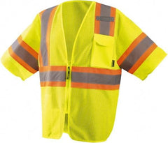 OccuNomix - Size M High Visibility Yellow Mesh General Purpose Vest - 42" Chest, ANSI 107-2015, Zipper Closure, 3 Pockets, Polyester - Americas Industrial Supply