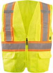 OccuNomix - Size S High Visibility Yellow Mesh Surveyor's Vest - 46" Chest, ANSI 107-2015, Zipper Closure, 11 Pockets, Polyester - Americas Industrial Supply