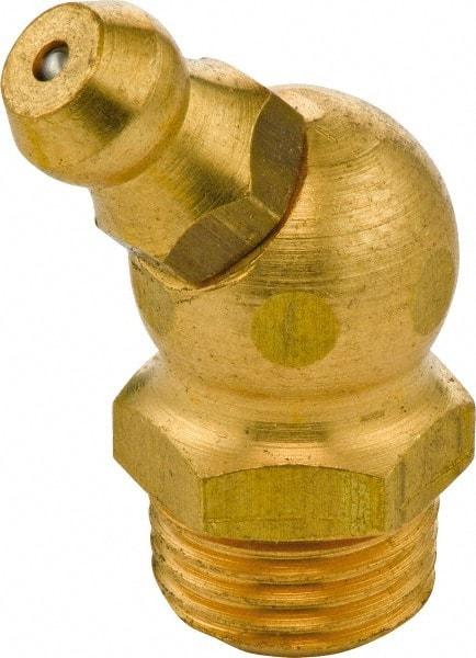 Umeta - 45° Head Angle, 1/4-19 BSPT Brass Standard Grease Fitting - 14mm Hex, 22.5mm Overall Height, 6.5mm Shank Length - Americas Industrial Supply