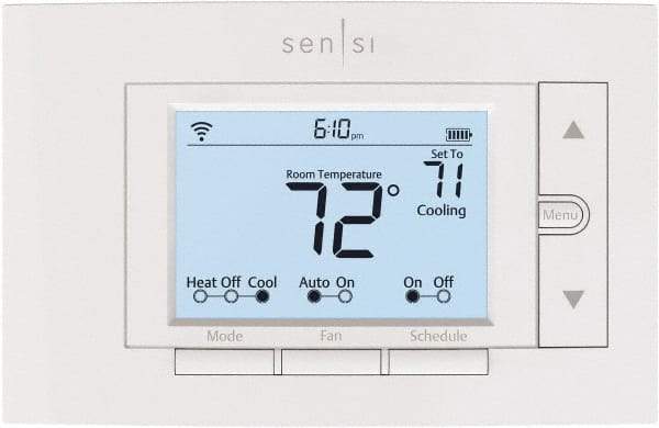 White-Rodgers - 50 to 99°F, 4 Heat, 2 Cool, Digital Programmable Wi-Fi Universal Thermostat - 20 to 30 Volts, 1.77" Inside Depth x 1.77" Inside Height x 5-1/4" Inside Width, Horizontal Mount - Americas Industrial Supply