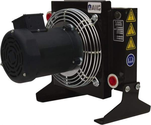 AKG Thermal Systems - SAE #12, 1 Fan Mount, Liquid-To-Air Aluminum Brazed Process Equipment Heat Exchanger - Oil Cooler, Ethylene Glycol/Water Mixture Cooler, 14.25" High x 13.78" Wide x 13.27" Deep, 250°F Max - Americas Industrial Supply