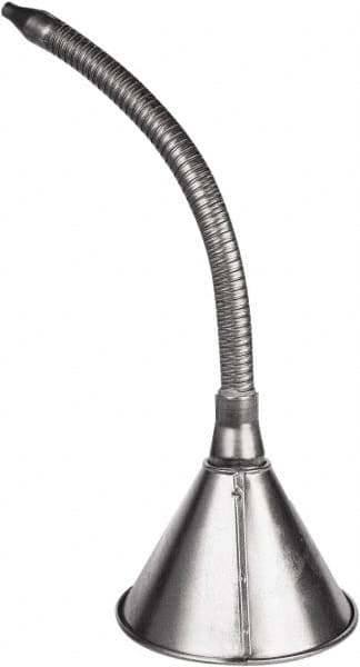 Funnel King - 1 Qt Capacity Galvanized Steel Funnel - 6-3/8" Mouth OD, 7/16" Tip OD, 14" Flexible Spout, Silver - Americas Industrial Supply