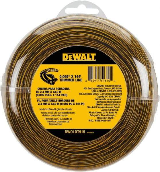 DeWALT - 0.095" Diam, 144' Long String Trimmer Replacment Line - For DCST920B, DCST920P1, DCST970X1, DCST990B, DCST990H1, DCST990M1 - Americas Industrial Supply