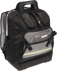 Bucket Boss - 24 Pocket Black, Yellow & Gray Ballistic Polyester Tool Bag - 14" Wide x 10" Deep x 18" High - Americas Industrial Supply