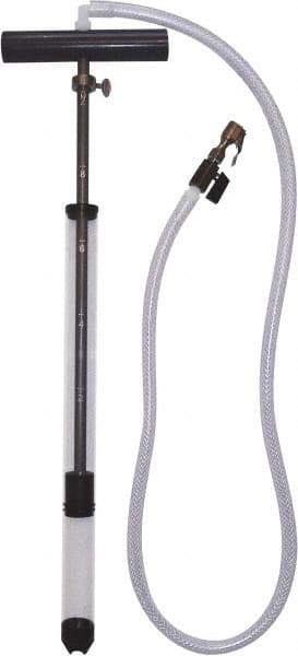 LiquiTube - 12.8 Strokes per Gal, 1/8" Outlet, 0.46 GPM, Aluminum, Brass, PVC & Plastic Hand Operated Drum Pump - 10 oz per Stroke, 22-1/4" OAL, For 5 Gal Drums, For Tire Sealants - Americas Industrial Supply