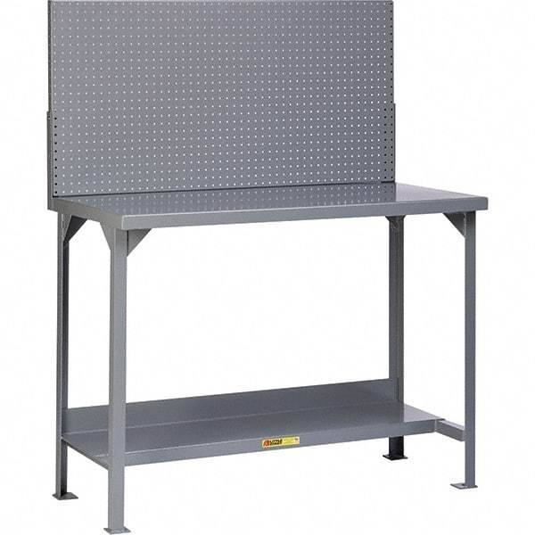 Little Giant - 48 Wide x 30" Deep x 60" High, 12 Gauge Steel Heavy-Duty Workbench with Pegboard Panel - Fixed Legs, Gray - Americas Industrial Supply