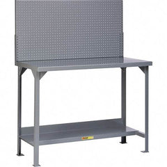 Little Giant - 48 Wide x 30" Deep x 60" High, 12 Gauge Steel Heavy-Duty Workbench with Pegboard Panel - Fixed Legs, Gray - Americas Industrial Supply