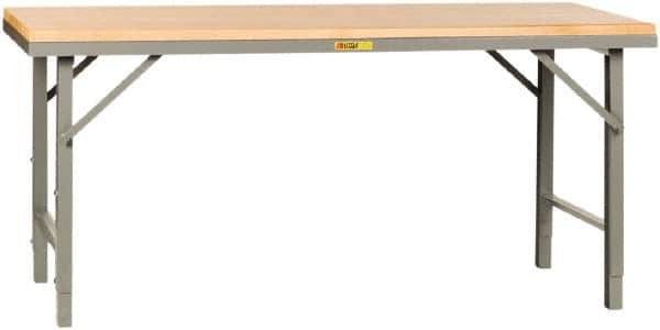 Little Giant - 72 Wide x 30" Deep x 30" High, Butcher Block Heavy-Duty Folding Leg Table - Adjustable Height Legs, Gray - Americas Industrial Supply