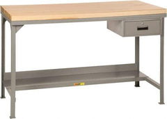 Little Giant - 60 Wide x 30" Deep x 37-3/4" High, Butcher Block Heavy-Duty Workbench with Butcher Block Top - Fixed Legs, Gray - Americas Industrial Supply