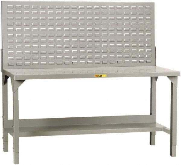 Little Giant - 60 Wide x 30" Deep x 51" High, 12 Gauge Steel Heavy-Duty Workbench with Louvered Panel - Adjustable Height Legs, Gray - Americas Industrial Supply