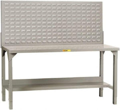 Little Giant - 60 Wide x 30" Deep x 51" High, 12 Gauge Steel Heavy-Duty Workbench with Louvered Panel - Adjustable Height Legs, Gray - Americas Industrial Supply