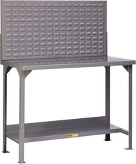 Little Giant - 48 Wide x 30" Deep x 60" High, 12 Gauge Steel Heavy-Duty Workbench with Louvered Panel - Fixed Legs, Gray - Americas Industrial Supply