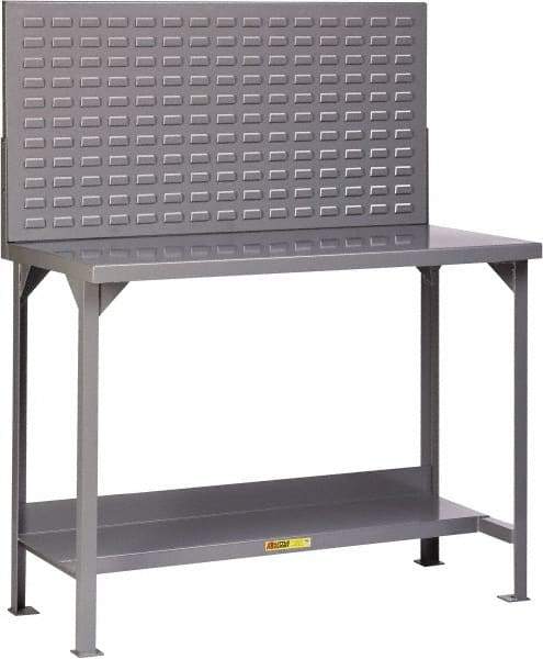 Little Giant - 48 Wide x 24" Deep x 60" High, 12 Gauge Steel Heavy-Duty Workbench with Louvered Panel - Fixed Legs, Gray - Americas Industrial Supply