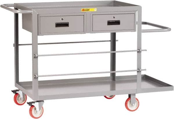 Little Giant - 1,200 Lb Capacity, 24" Wide x 54" Long x 35" High Wire Spool Cart - 2 Drawer, 2 Shelf, Steel, Polyurethane Casters - Americas Industrial Supply