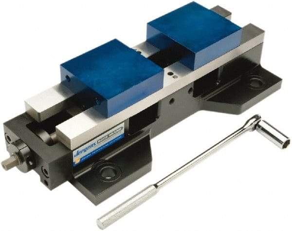 Jergens - 6" Jaw Width, 17-1/2" Max Jaw Opening, Manual Self Centering Vise - 10,100 Max Operating psi, 8.055" Stroke Length, 22" OAL x 8" OAW x 4" OAH - Americas Industrial Supply