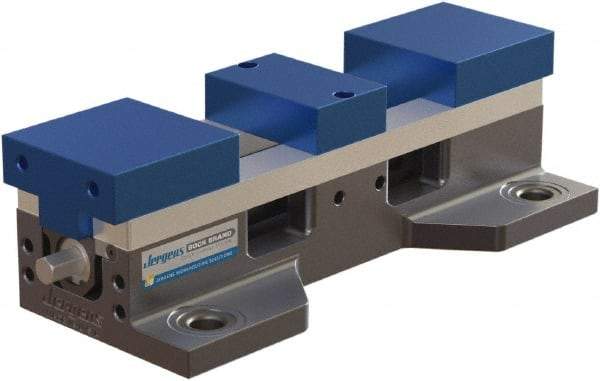 Jergens - 4" Jaw Width, 14.4" Max Jaw Opening, Manual Self Centering Vise - 7,200 Max Operating psi, 2.2" Stroke Length, 16" OAL x 6" OAW x 4" OAH - Americas Industrial Supply