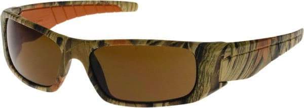 PRO-SAFE - Brown Lenses, Framed Safety Glasses - Anti-Fog, Scratch Resistant, Brown Camouflage Polycarbonate/Nylon Frame, Size Universal, Wrap Around - Americas Industrial Supply