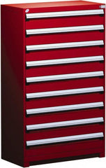 Rousseau Metal - 9 Drawer, Modular Storage Cabinet - Steel, 48" Wide x 27" Deep x 60" High, Flame Red - Americas Industrial Supply