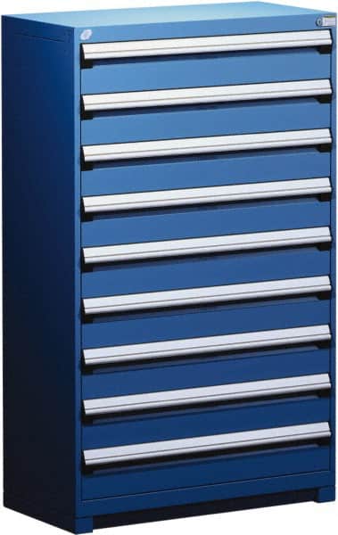 Rousseau Metal - 9 Drawer, Modular Storage Cabinet - Steel, 48" Wide x 27" Deep x 60" High, Avalanche Blue - Americas Industrial Supply