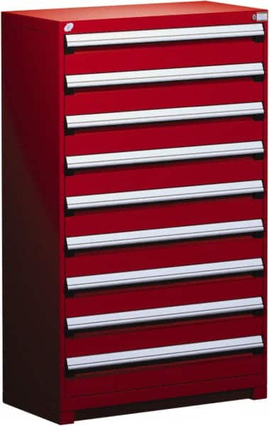 Rousseau Metal - 9 Drawer, Modular Storage Cabinet - Steel, 48" Wide x 24" Deep x 60" High, Flame Red - Americas Industrial Supply