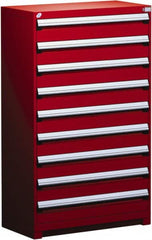 Rousseau Metal - 9 Drawer, Modular Storage Cabinet - Steel, 48" Wide x 24" Deep x 60" High, Flame Red - Americas Industrial Supply