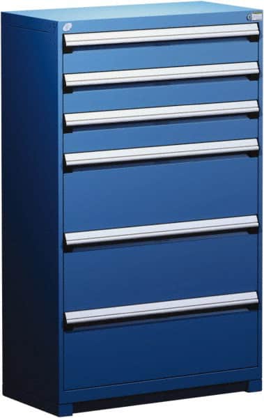 Rousseau Metal - 6 Drawer, Modular Storage Cabinet - Steel, 48" Wide x 27" Deep x 60" High, Avalanche Blue - Americas Industrial Supply