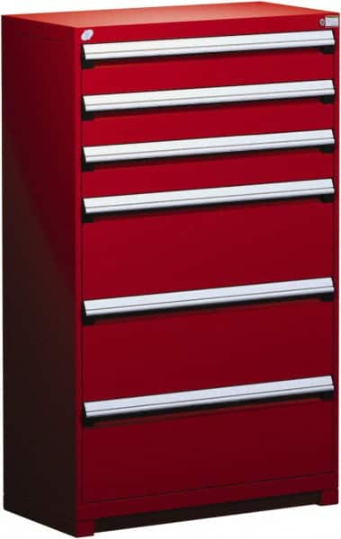 Rousseau Metal - 6 Drawer, Modular Storage Cabinet - Steel, 48" Wide x 27" Deep x 60" High, Flame Red - Americas Industrial Supply