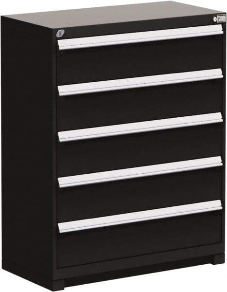 Rousseau Metal - 5 Drawer, Modular Storage Cabinet - Steel, 48" Wide x 24" Deep x 46" High, Black - Americas Industrial Supply