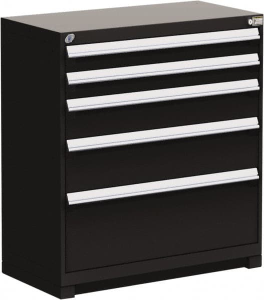 Rousseau Metal - 5 Drawer, Modular Storage Cabinet - Steel, 48" Wide x 27" Deep x 40" High, Black - Americas Industrial Supply