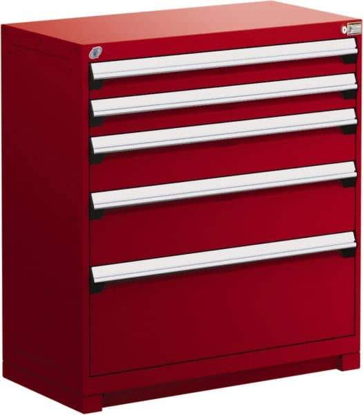 Rousseau Metal - 5 Drawer, Modular Storage Cabinet - Steel, 48" Wide x 24" Deep x 40" High, Flame Red - Americas Industrial Supply