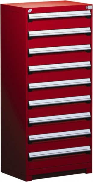 Rousseau Metal - 9 Drawer, Modular Storage Cabinet - Steel, 36" Wide x 18" Deep x 60" High, Flame Red - Americas Industrial Supply