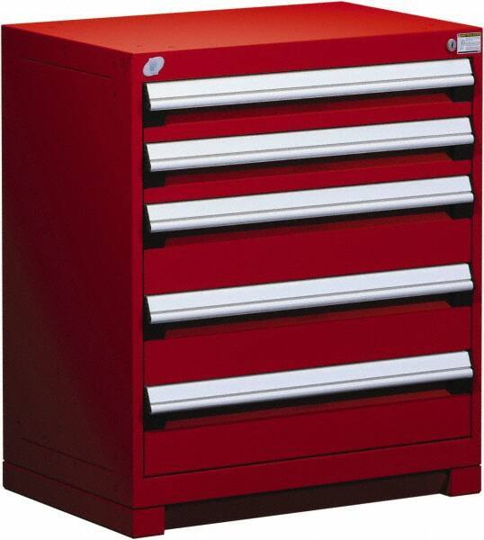 Rousseau Metal - 5 Drawer, Modular Storage Cabinet - Steel, 36" Wide x 24" Deep x 32" High, Flame Red - Americas Industrial Supply