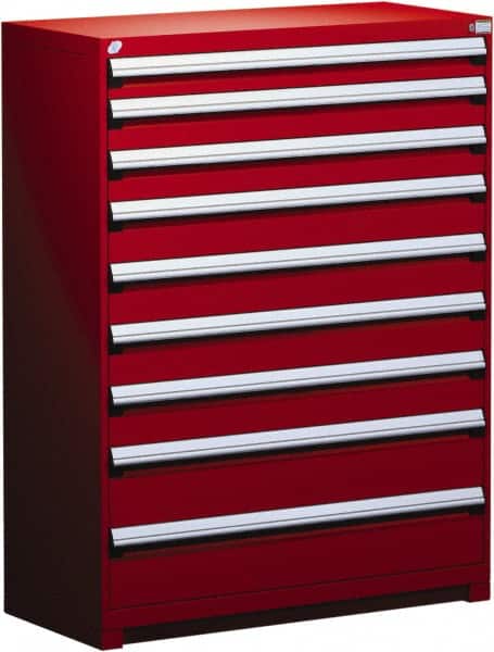 Rousseau Metal - 9 Drawer, Modular Storage Cabinet - Steel, 60" Wide x 24" Deep x 60" High, Flame Red - Americas Industrial Supply