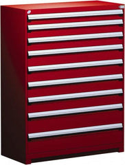 Rousseau Metal - 9 Drawer, Modular Storage Cabinet - Steel, 60" Wide x 24" Deep x 60" High, Flame Red - Americas Industrial Supply