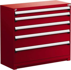 Rousseau Metal - 5 Drawer, Modular Storage Cabinet - Steel, 60" Wide x 24" Deep x 40" High, Flame Red - Americas Industrial Supply