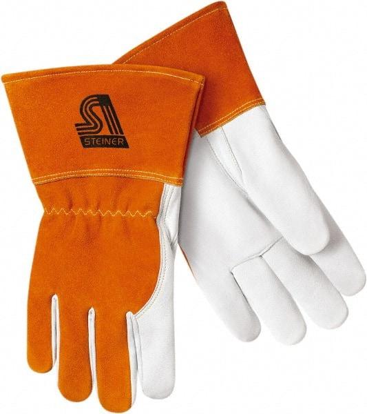 Steiner - Size L Cotton Lined Goatskin Welding Glove - Gauntlet Cuff, Straight Thumb, Thumb Strap, For MIG - Americas Industrial Supply